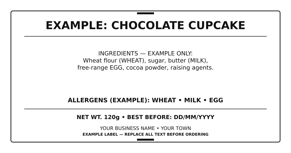 Classic Bakery Ingredient Label